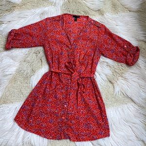 AQUA Print Shirt Mini Dress with Tie Around Belt. Size XS.